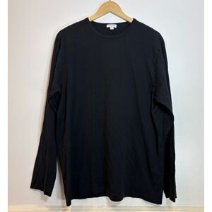 Sunspel Men XXL Classic Long Sleeve Shirt Black Cotton Made in England Crew Neck